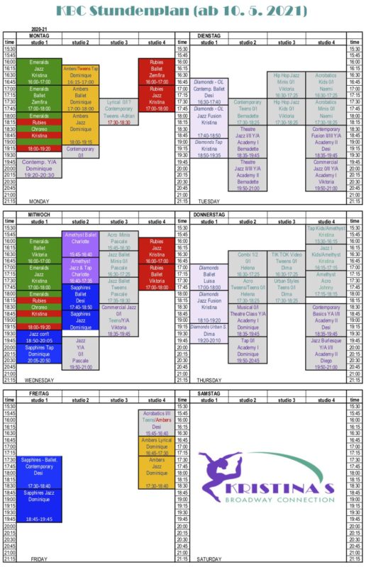 Stundenplan ab 10. Mai 2021